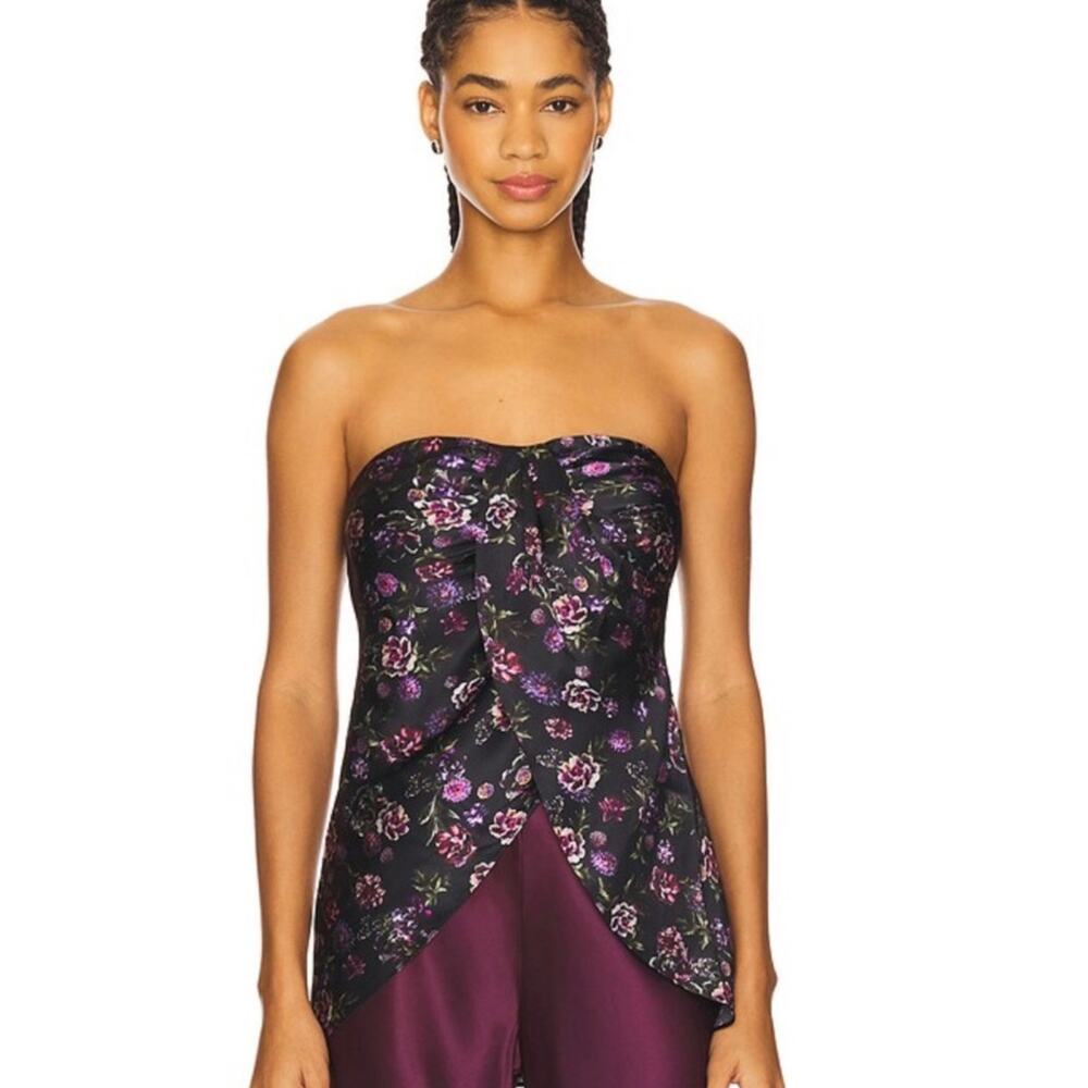 CAMI NYC Bonita Strapless Silk Camisole Top Floral Dark & Stormy M